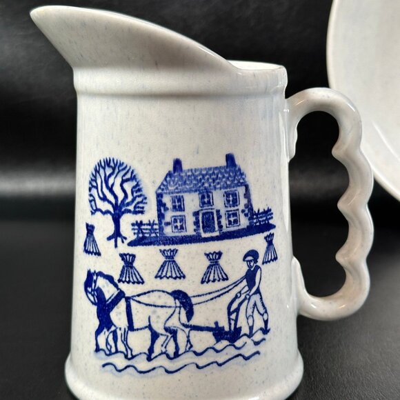 Metlox Pitcher Provincial Blue Homestead Poppytrail Vernon 24 Ounce VTG - Picture 1 of 4
